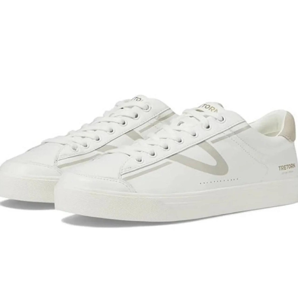 Tretorn white sneakers with gray swoosh logo